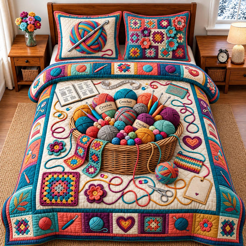 Colorful Yarn Basket 3-Piece Quilted Bedding Set GFTOMA14518