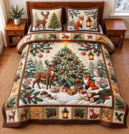 Woodland Christmas Tree 3-Piece Quilted Bedding Set GFTOMA14520