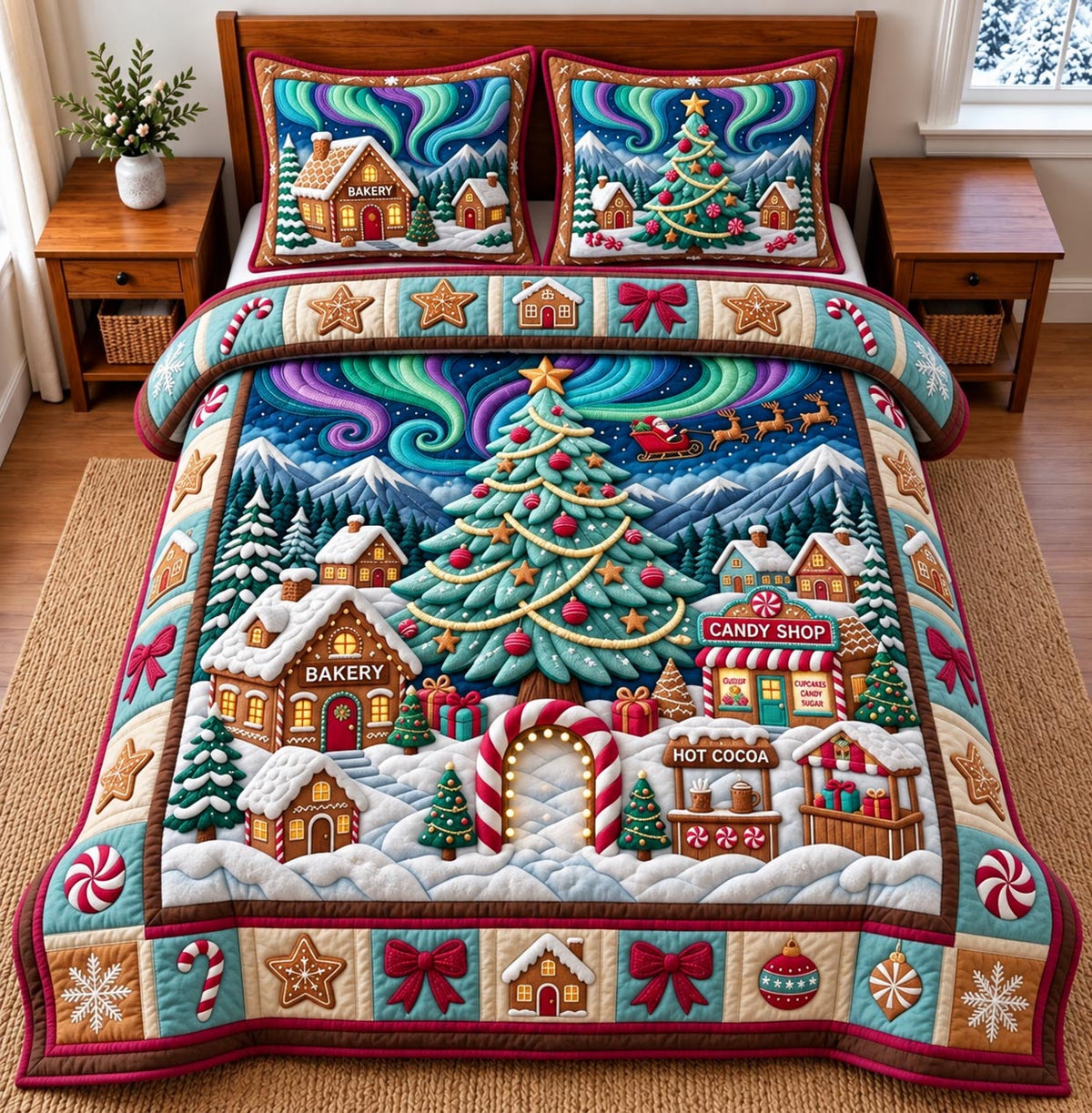 Christmas Candy Tree 3-Piece Quilted Bedding Set GFTOMA14521