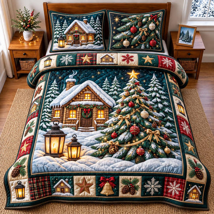 Christmas Cabin Tree 3-Piece Quilted Bedding Set GFTOMA14522