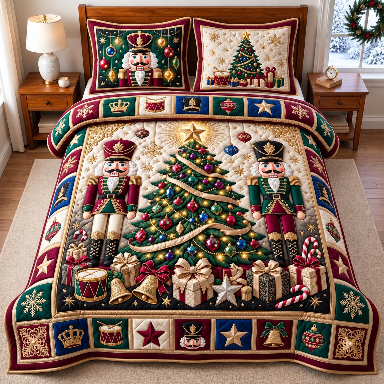 Nutcracker Christmas Tree 3-Piece Quilted Bedding Set GFTOMA14523