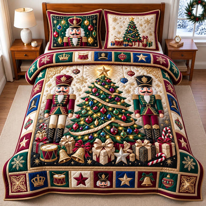 Nutcracker Christmas Tree 3-Piece Quilted Bedding Set GFTOMA14523