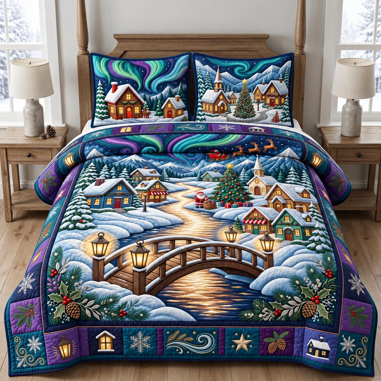 Aurora Winter Village 3-Piece Quilted Bedding Set GFTOMA14526