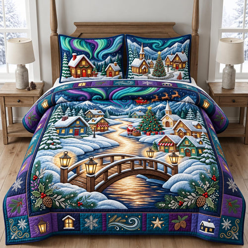 Aurora Winter Village 3-Piece Quilted Bedding Set GFTOMA14526