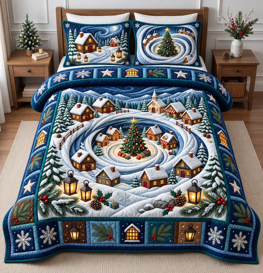 Christmas Village 3-Piece Quilted Bedding Set GFTOMA14527