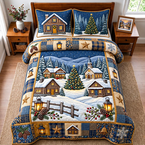 Rustic Winter Cabin 3-Piece Quilted Bedding Set GFTOMA14528