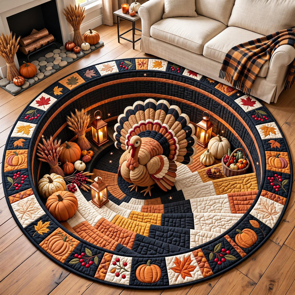 Thanksgiving Turkey Quilted Round Mat GFTOMA14532