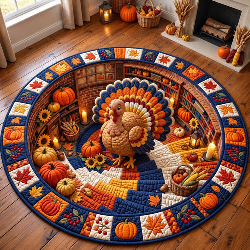 Pumpkin Patch Turkey Quilted Round Mat GFTOMA14536