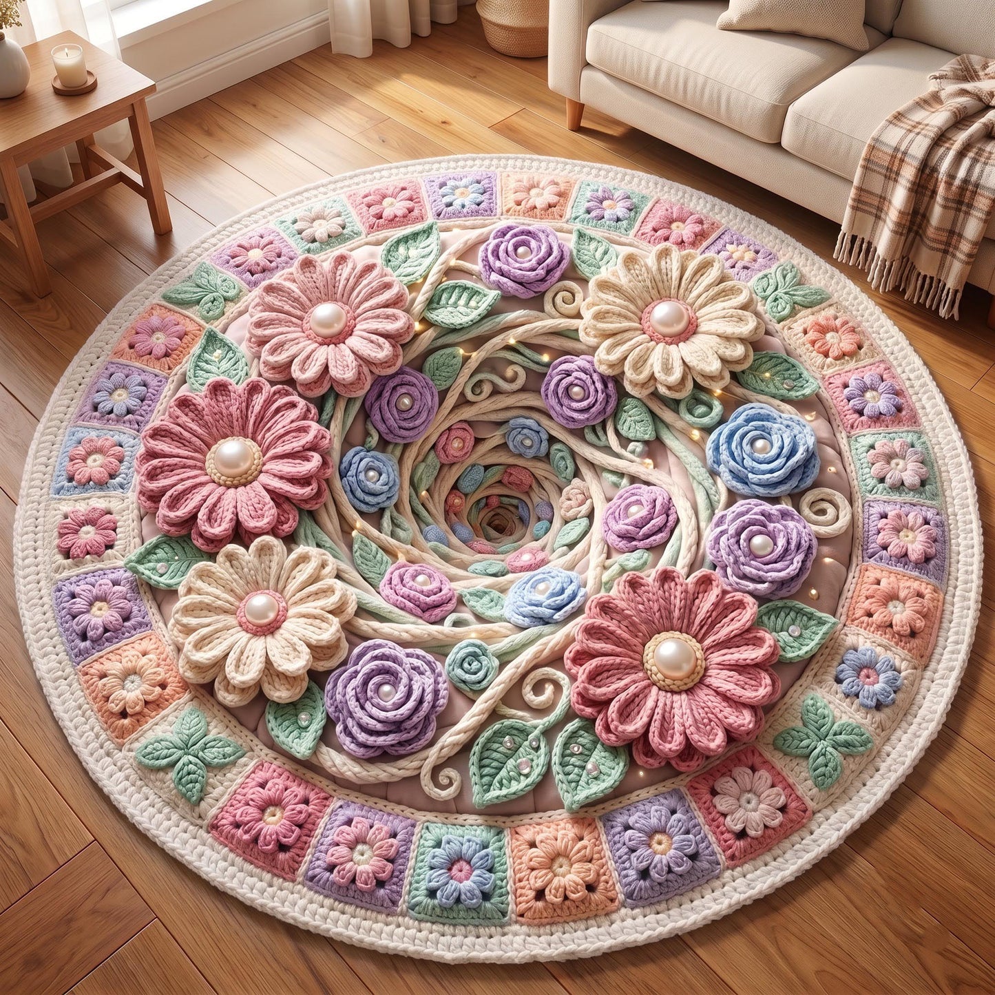 Crochet Flower Quilted Round Mat GFTOMA14540