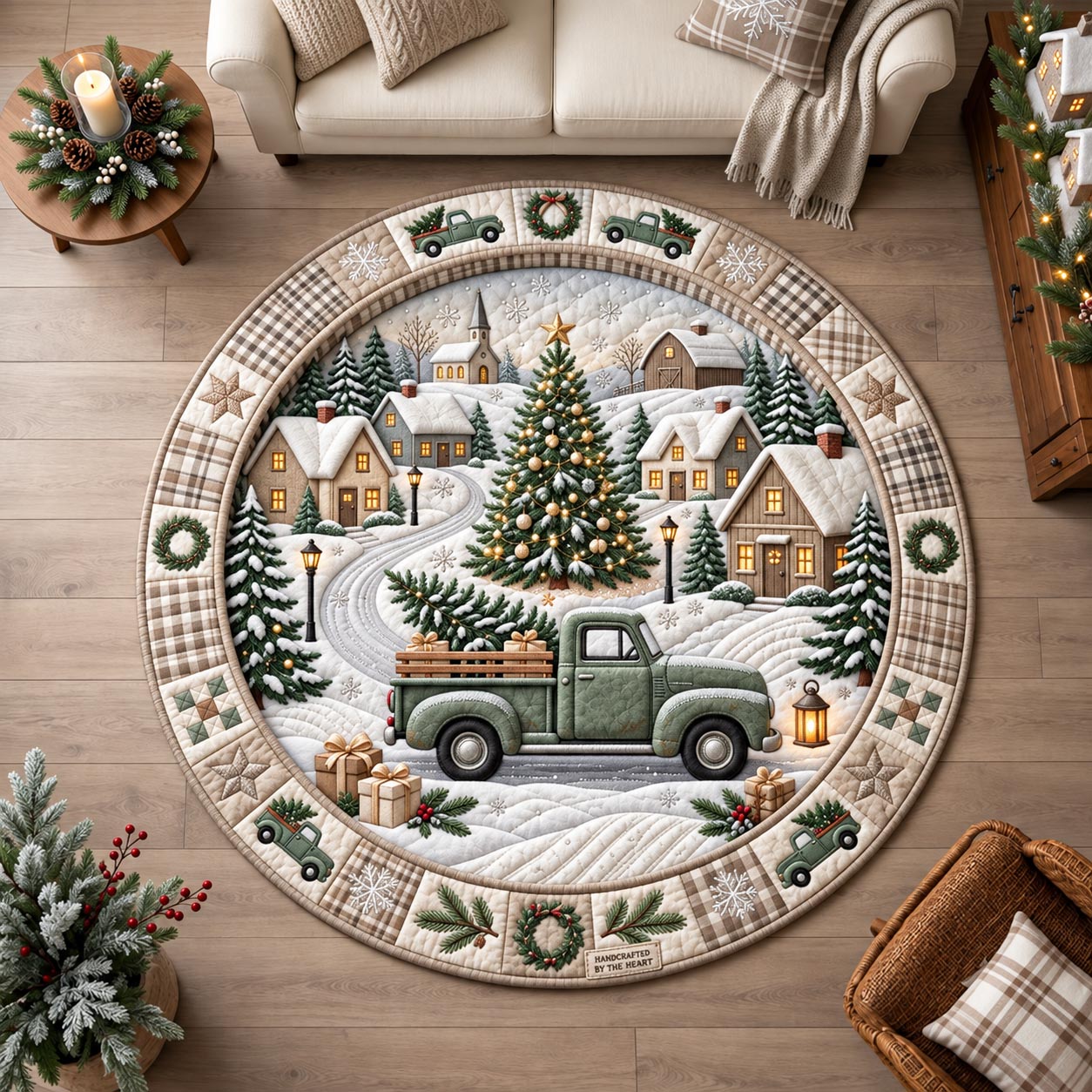 Christmas Tree Truck Quilted Round Mat GFTOMA14544