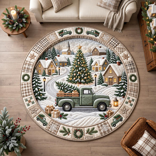 Christmas Tree Truck Quilted Round Mat GFTOMA14544