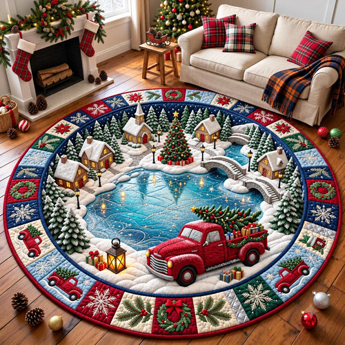 Christmas Lake Truck Quilted Round Mat GFTOMA14545