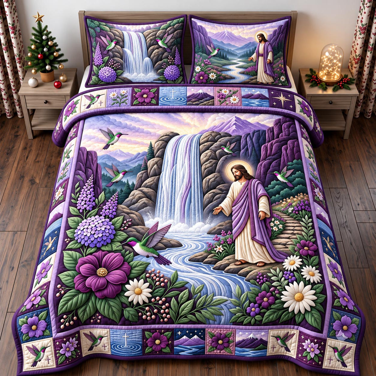 Jesus Waterfall 3-Piece Quilted Bedding Set GFTOMA14620