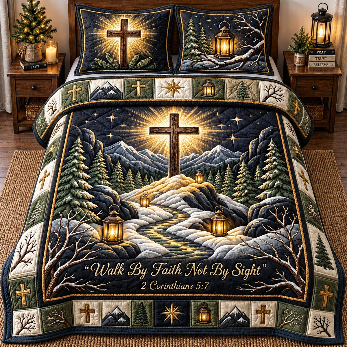Golden Faith Cross 3-Piece Quilted Bedding Set GFTOMA14622