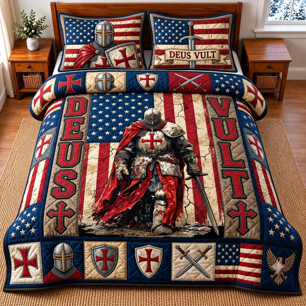 Deus Vult 3-Piece Quilted Bedding Set GFTOMA14623