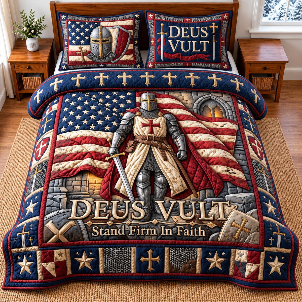 Deus Vult Faith 3-Piece Quilted Bedding Set GFTOMA14627
