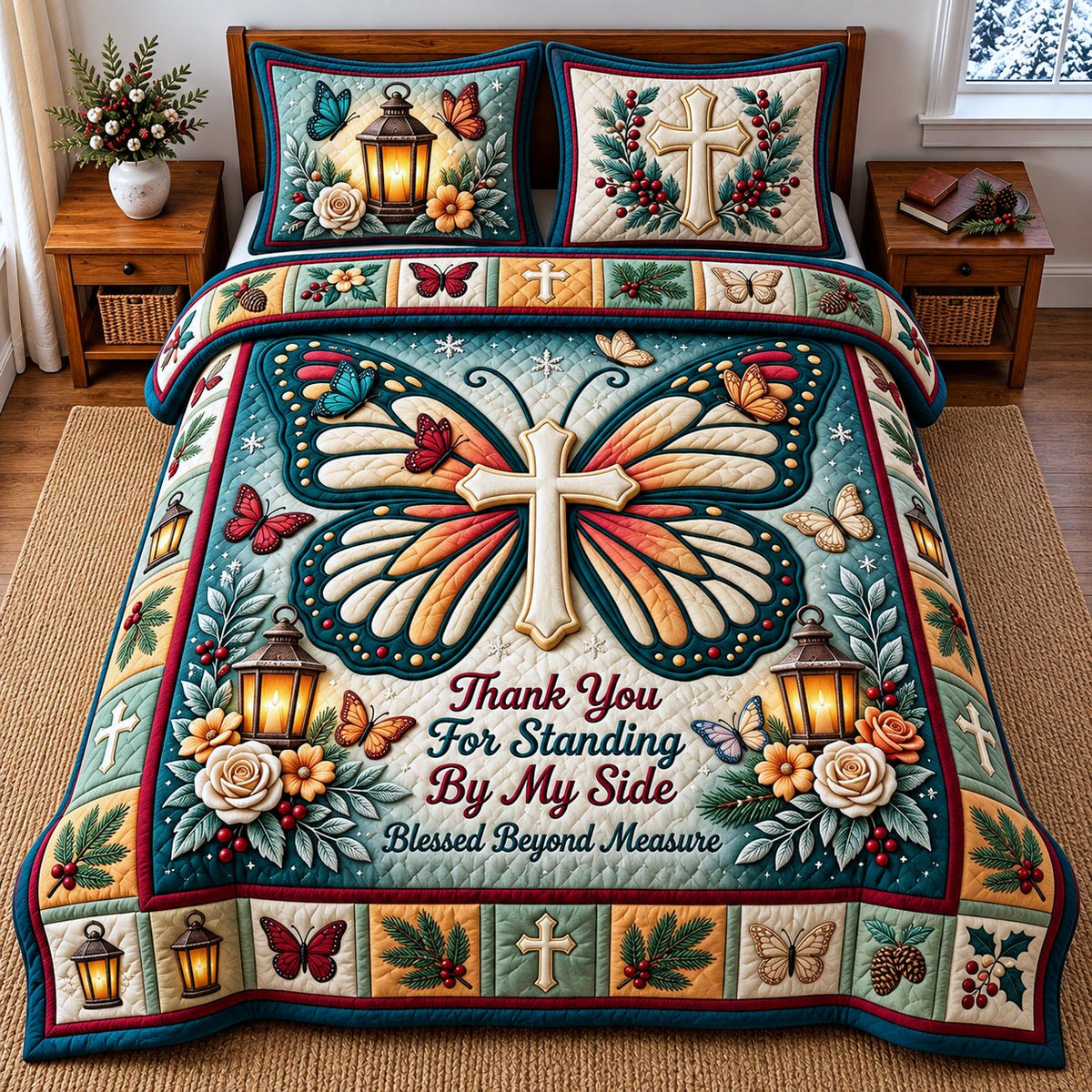 Butterfly Friendship 3-Piece Quilted Bedding Set GFTOMA14629