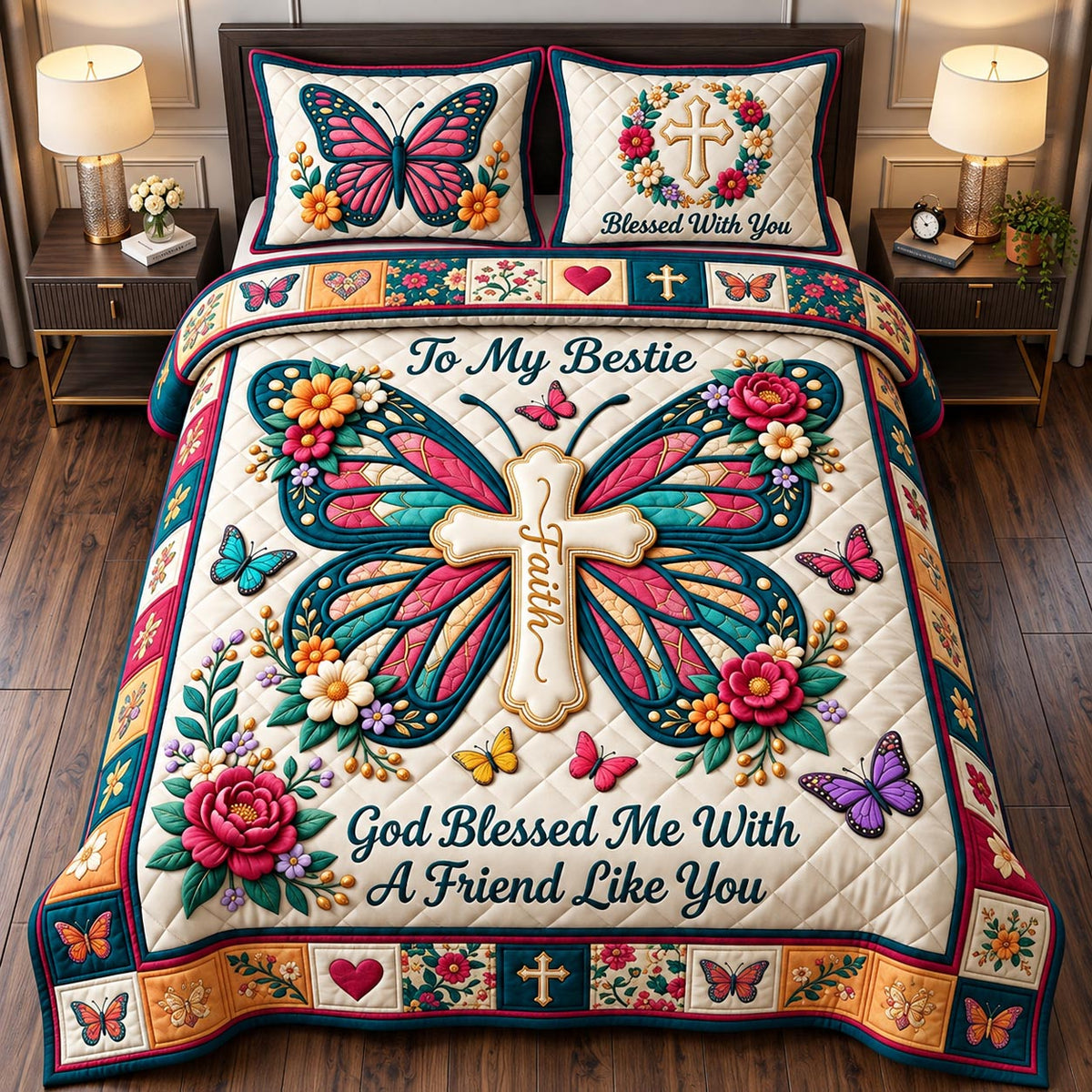 Blessed Bestie 3-Piece Quilted Bedding Set GFTOMA14634