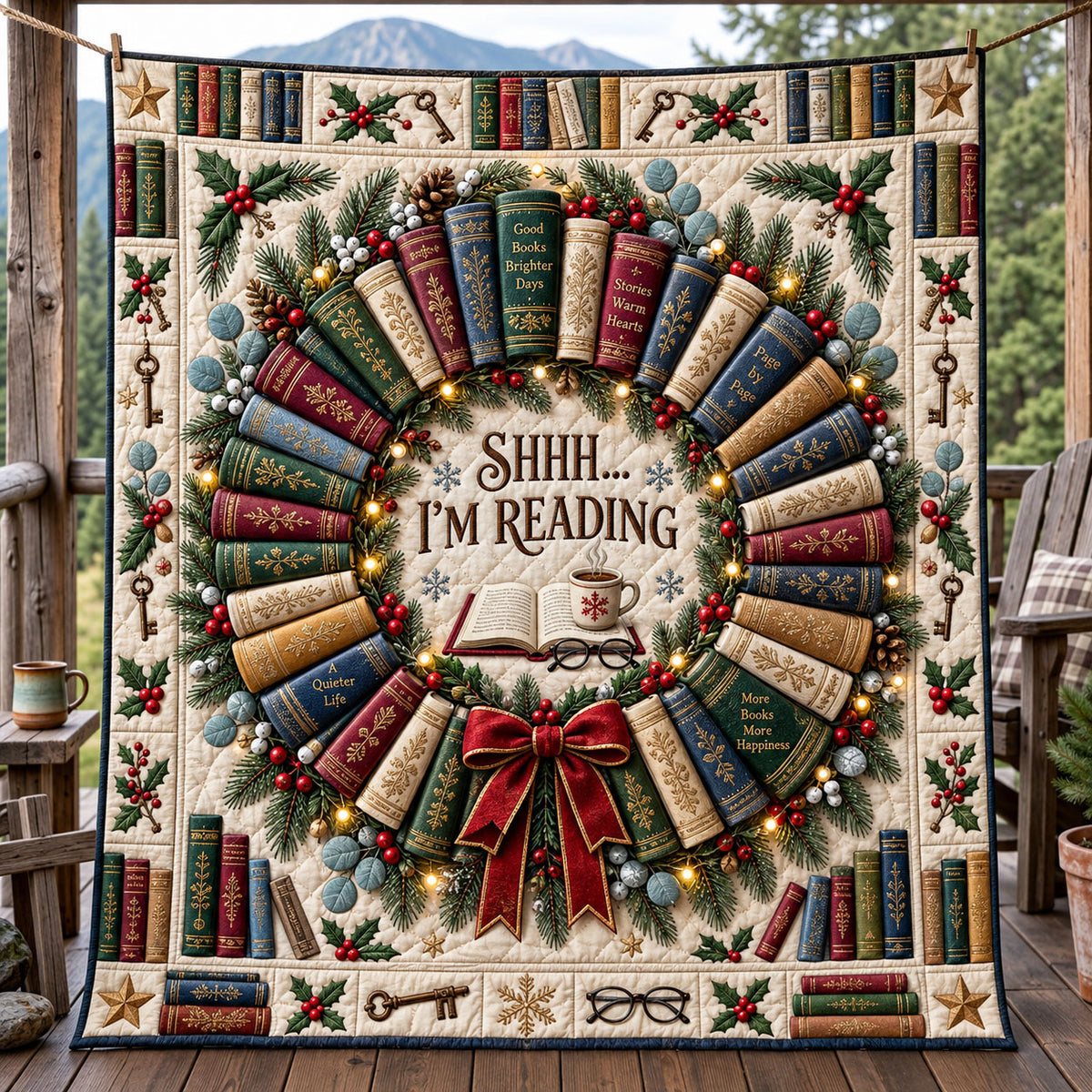 Reading Wreath Quilted Blanket GFTOMA14654