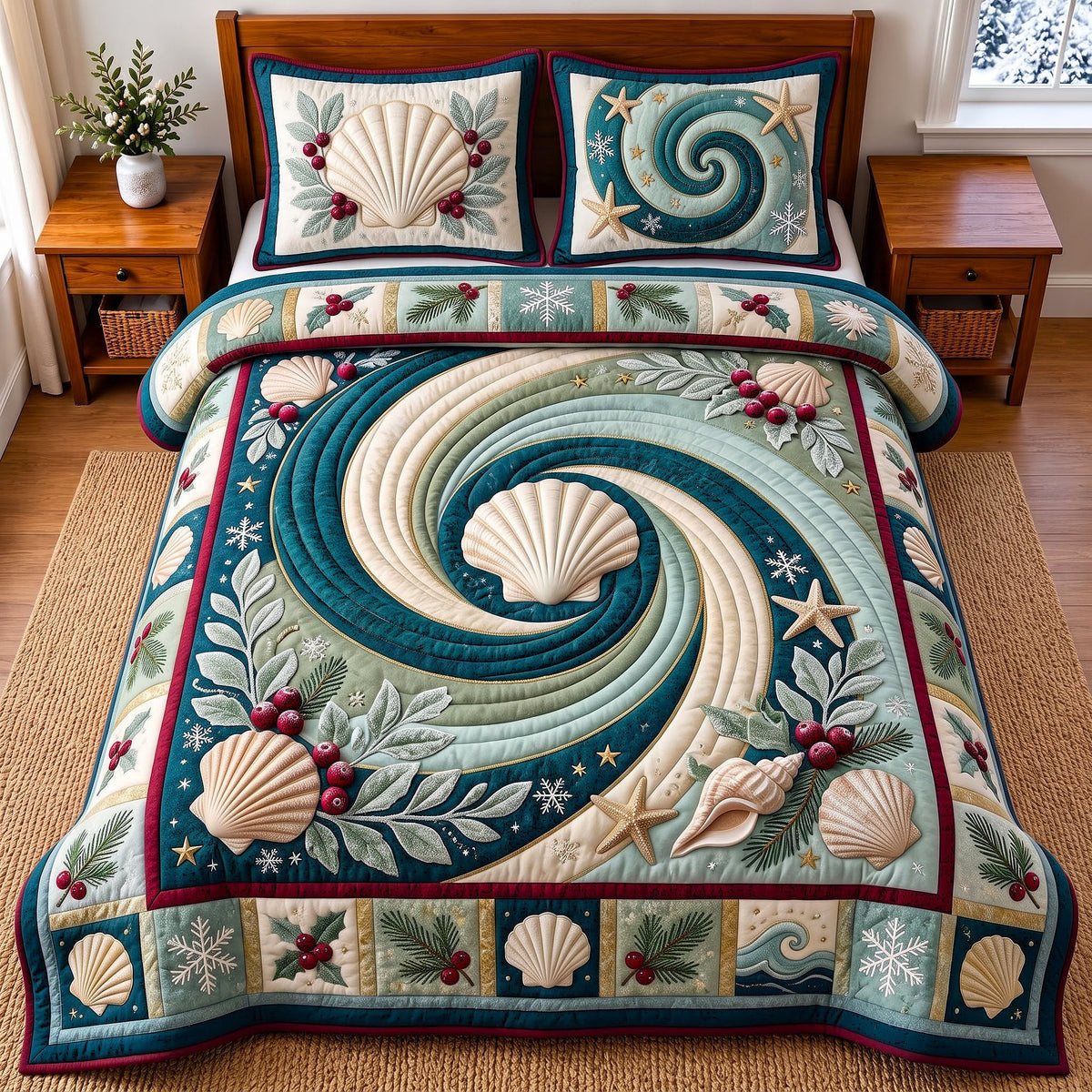 Shell Wave 3-Piece Quilted Bedding Set GFTOMA14671