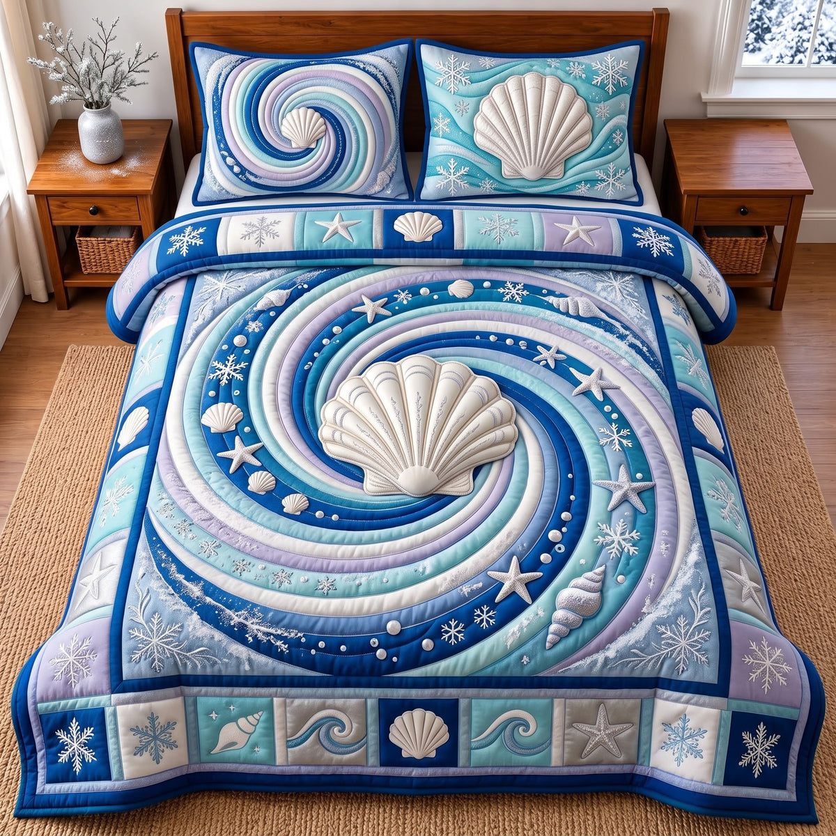 Ocean Spiral 3-Piece Quilted Bedding Set GFTOMA14674