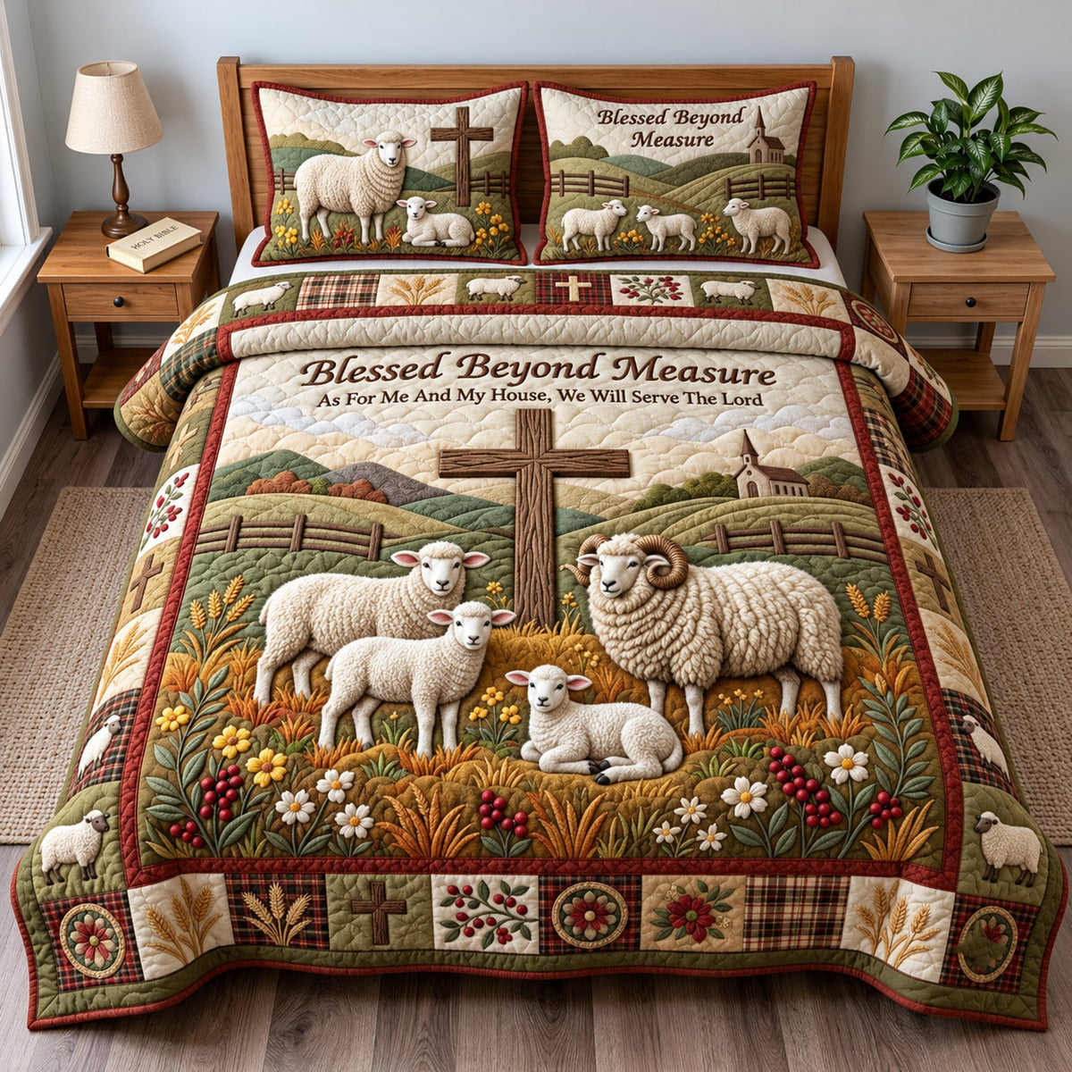 Blessed Lamb 3-Piece Quilted Bedding Set GFTOMA14677