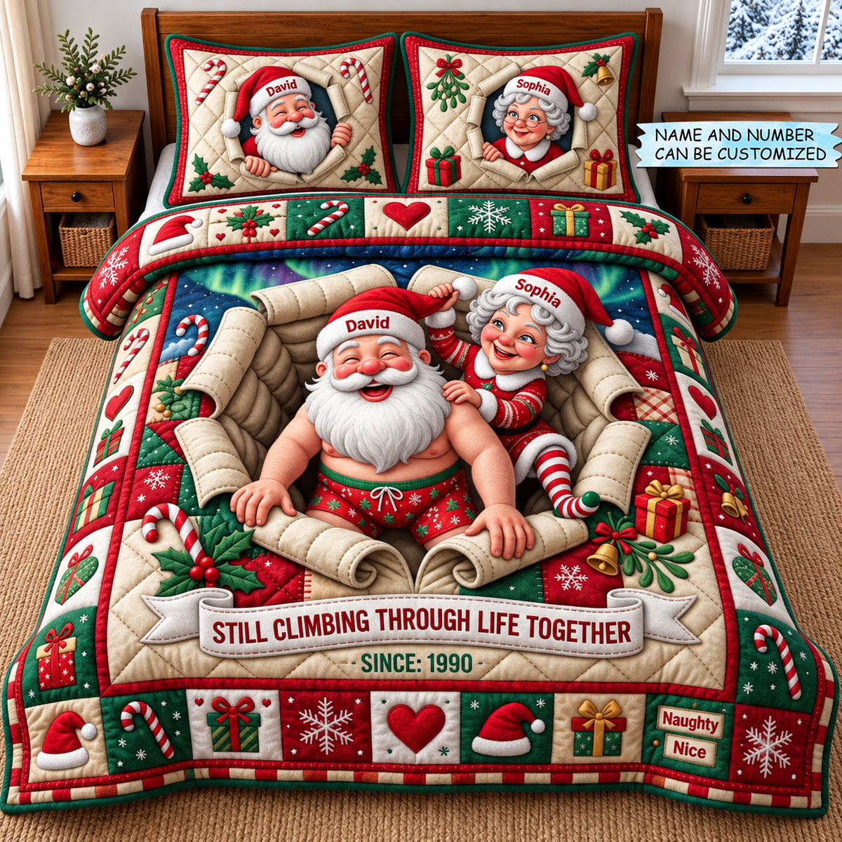Christmas Couple 3-Piece Quilted Bedding Set QTCUZ GFTOMA14733