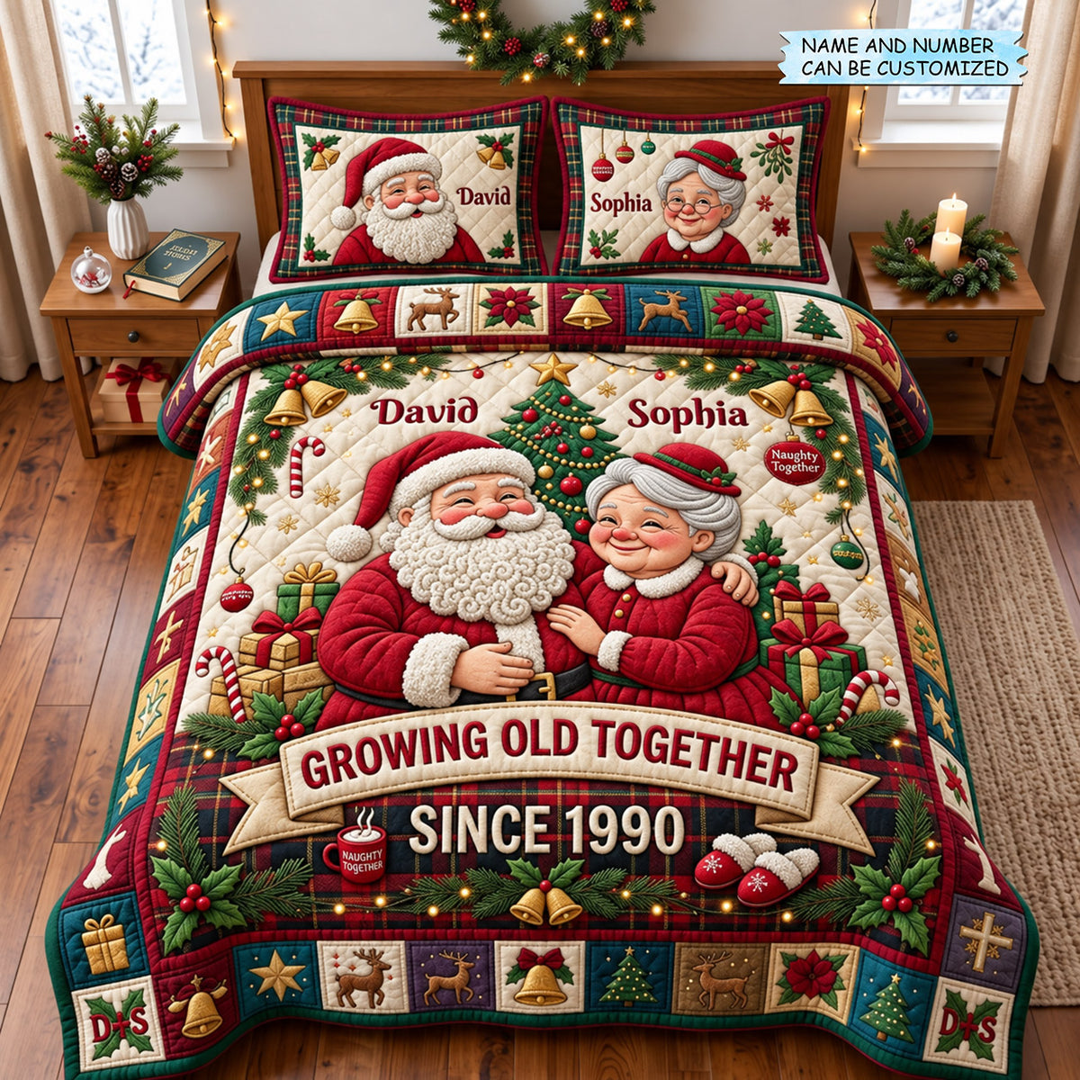 Santa Couple 3-Piece Quilted Bedding Set QTCUZ GFTOMA14735