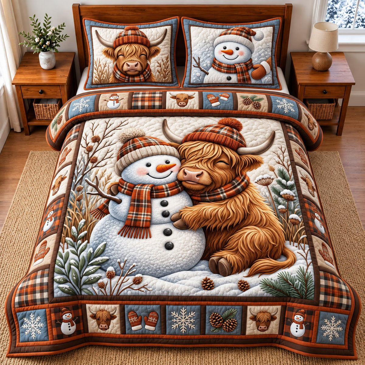 Snowman Highland 3-Piece Quilted Bedding Set GFTOMA14740