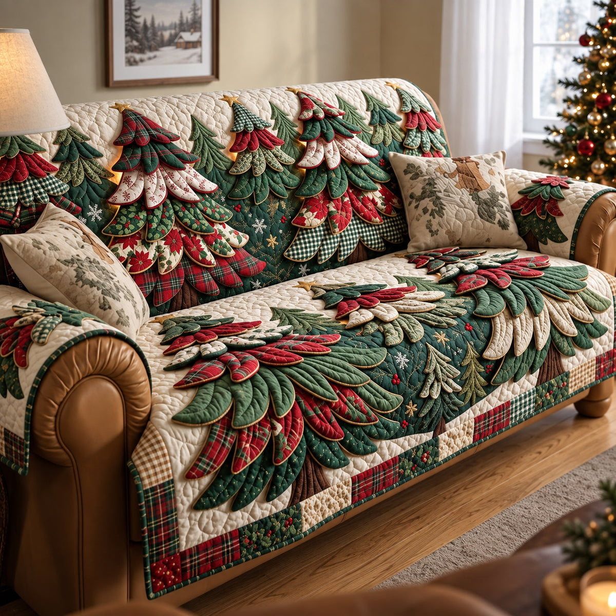 Poinsettia Forest Quilted Sofa Cover GFTOMA14744