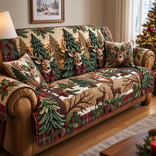 Woodland Reindeer Quilted Sofa Cover GFTOMA14746