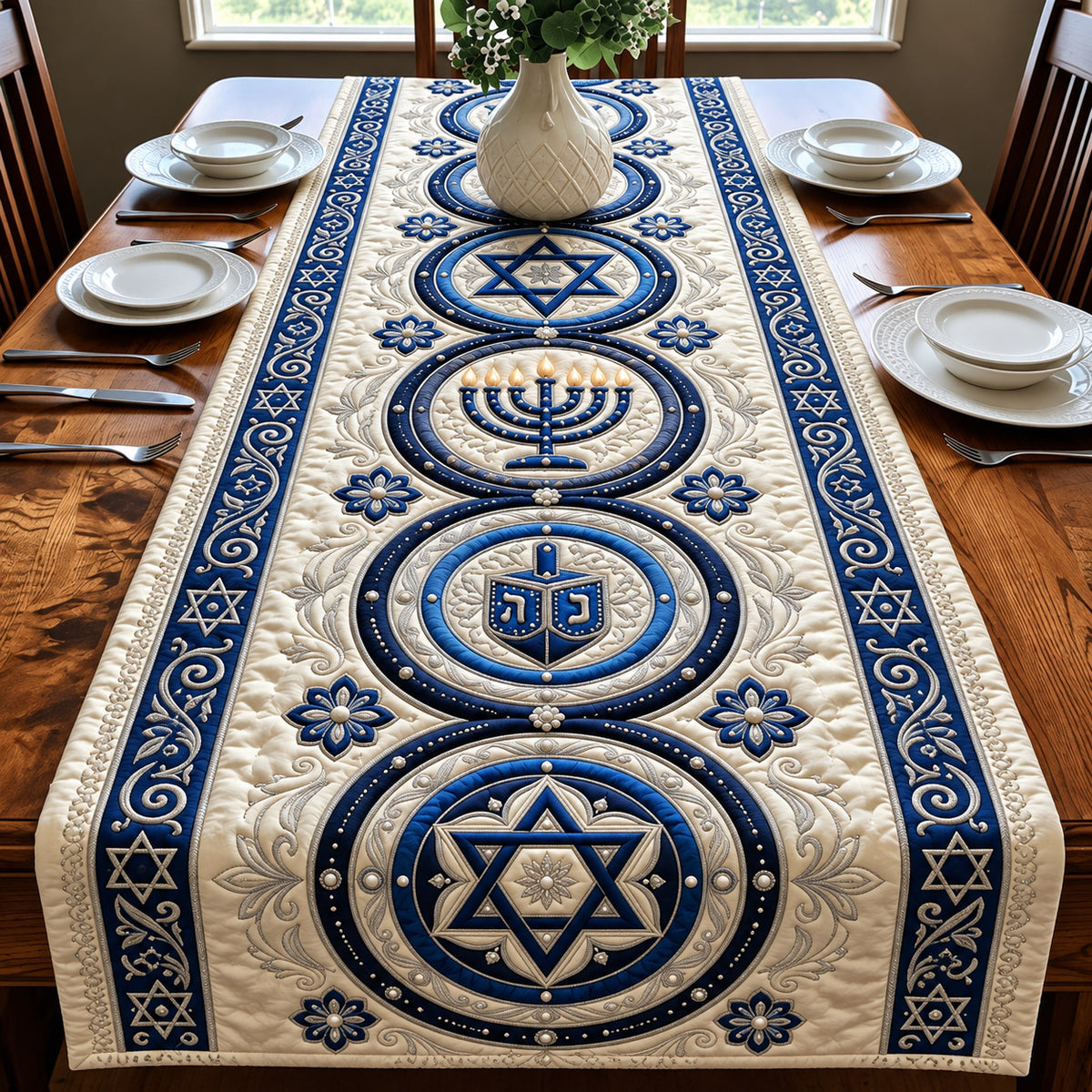 Hanukkah Blue Quilted Table Runner GFTOMA14750