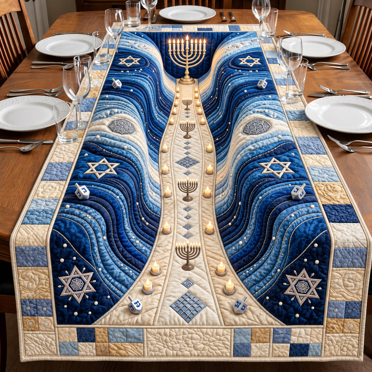 Hanukkah Star Quilted Table Runner GFTOMA14752