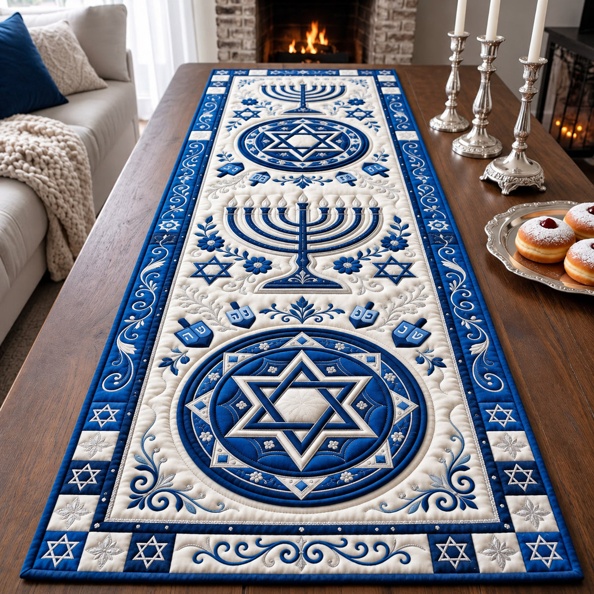 Hanukkah Floral Quilted Table Runner GFTOMA14753