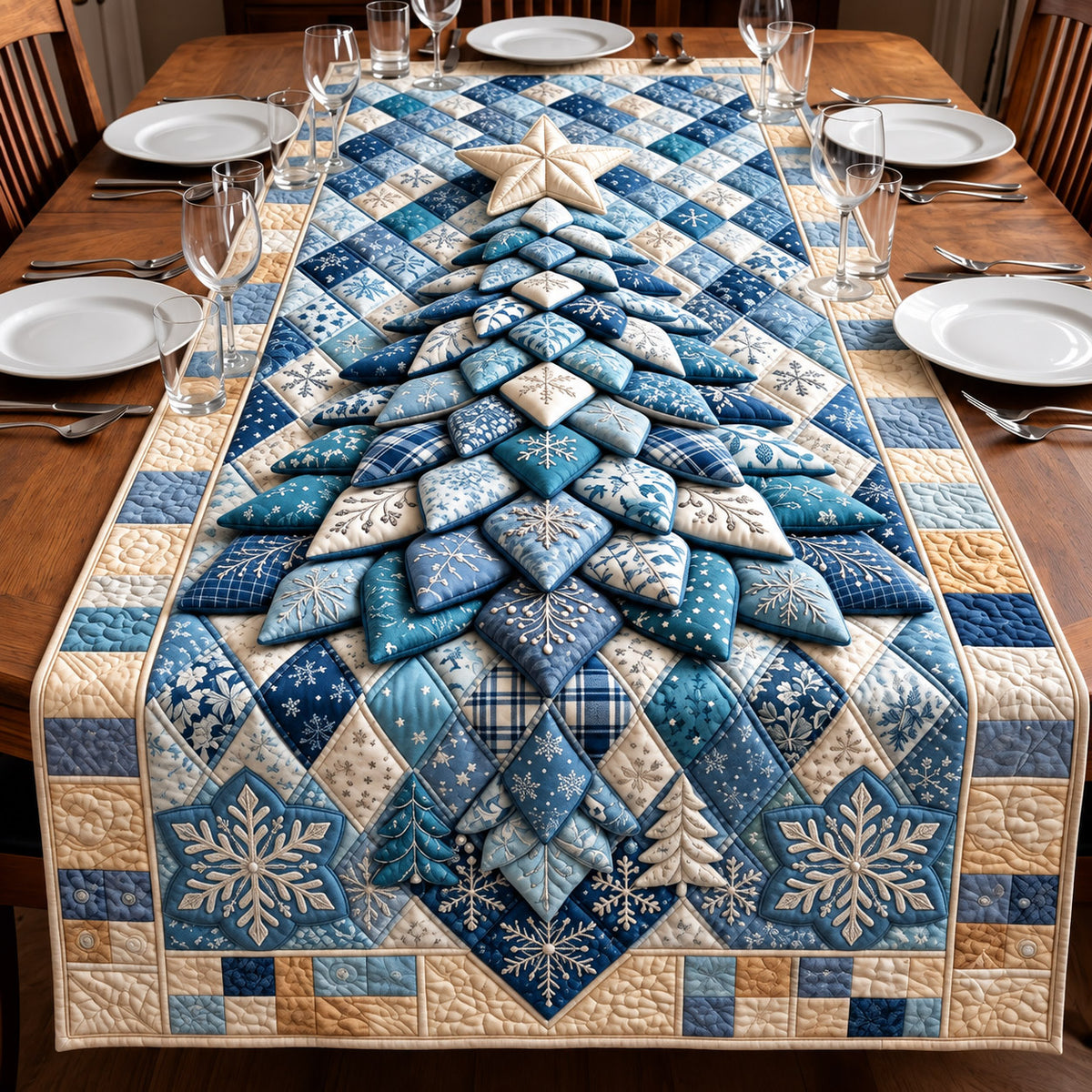 Winter Crystal Tree Quilted Table Runner GFTOMA14758