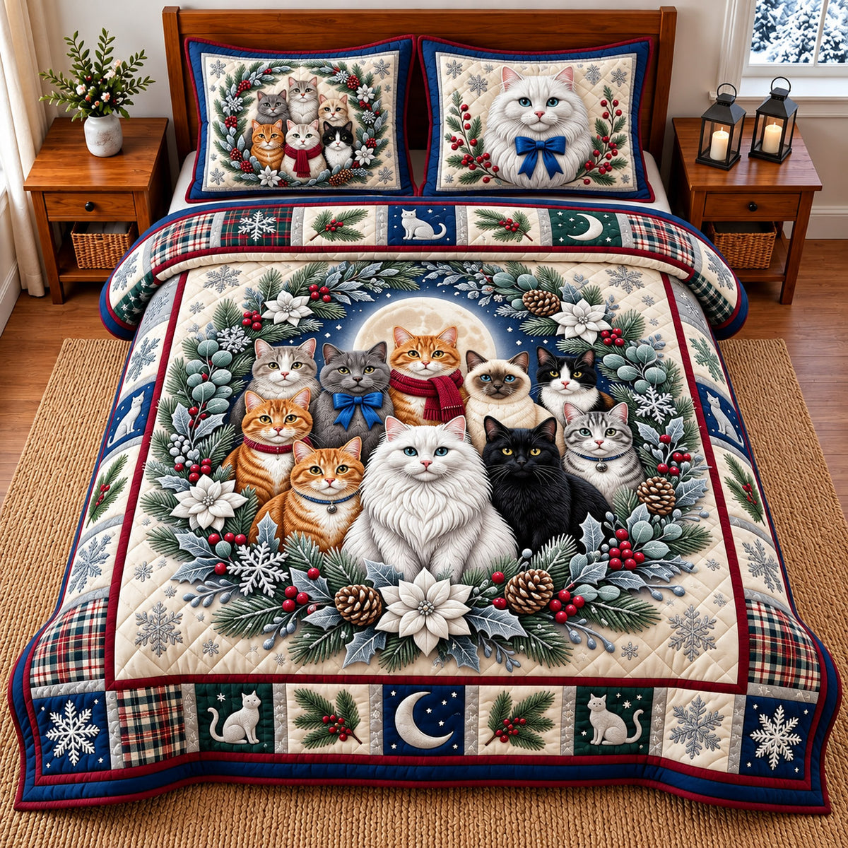 Winter Cat 3-Piece Quilted Bedding Set GFTOMA14761