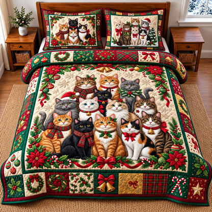 Christmas Cat 3-Piece Quilted Bedding Set GFTOMA14762