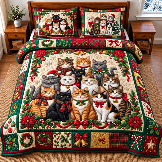 Christmas Cat 3-Piece Quilted Bedding Set GFTOMA14762
