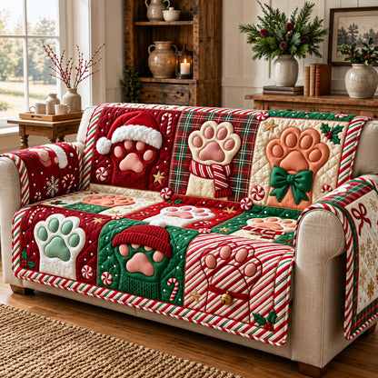 Christmas Paw Quilted Sofa Cover GFTOMA14767