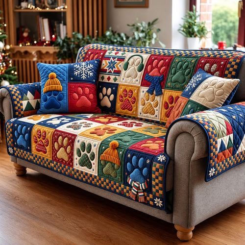 Colorful Paw Quilted Sofa Cover GFTOMA14770