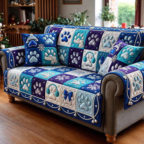 Blue Paw Quilted Sofa Cover GFTOMA14772