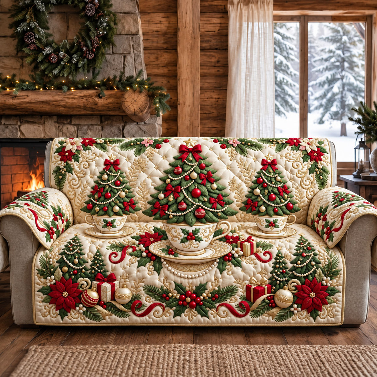 Christmas Tree Quilted Sofa Cover GFTOMA14774