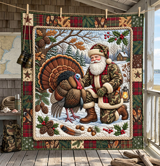 Santa Turkey Hunt Quilted Blanket GFTOMA14814