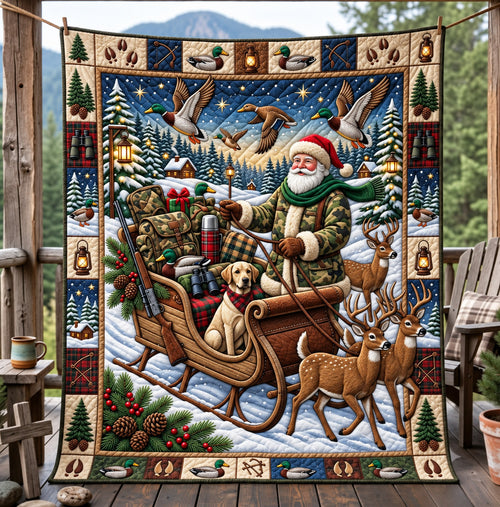 Santa Deer Hunt Quilted Blanket GFTOMA14818