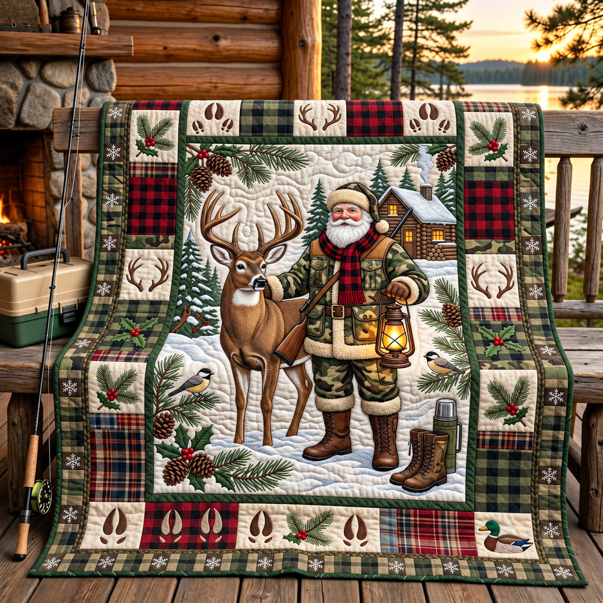 Winter Deer Hunt Quilted Blanket GFTOMA14819