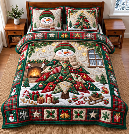 Snowman Tree 3-Piece Quilted Bedding Set GFTOMA14826