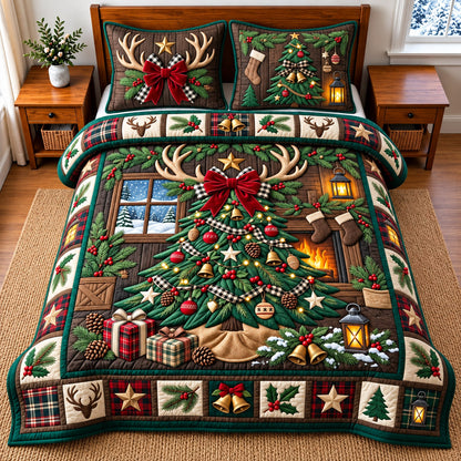 Rustic Christmas Tree 3-Piece Quilted Bedding Set GFTOMA14827
