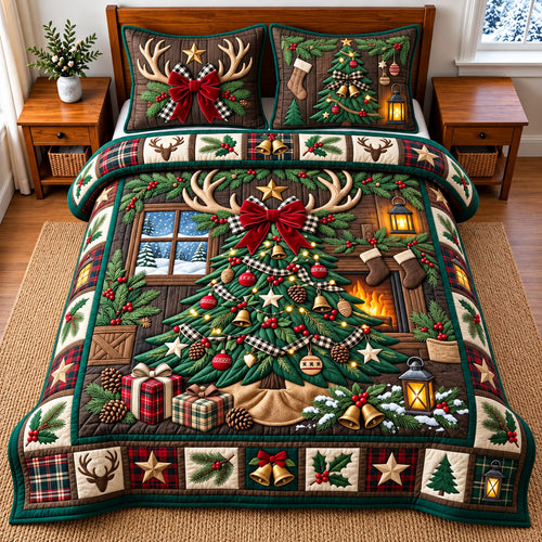 Rustic Christmas Tree 3-Piece Quilted Bedding Set GFTOMA14827