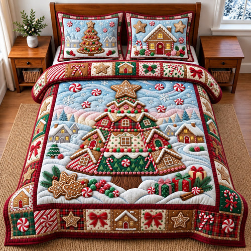 Gingerbread Village 3-Piece Quilted Bedding Set GFTOMA14829