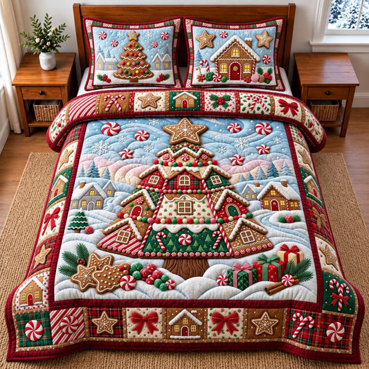 Gingerbread Village 3-Piece Quilted Bedding Set GFTOMA14829